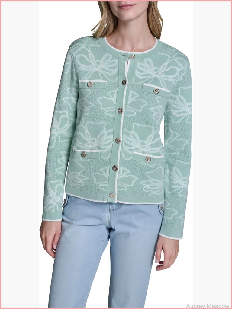 Floral Cardigan Sweater With Button Front Long Sleeve